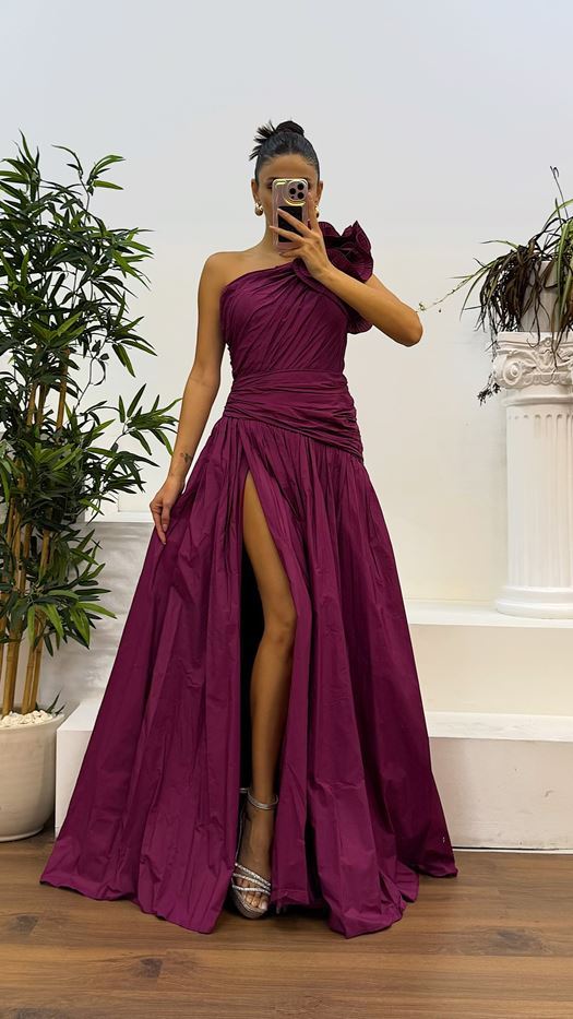 One-Shoulder Draped Evening Dress