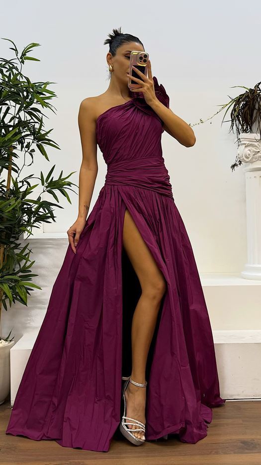 One-Shoulder Draped Evening Dress