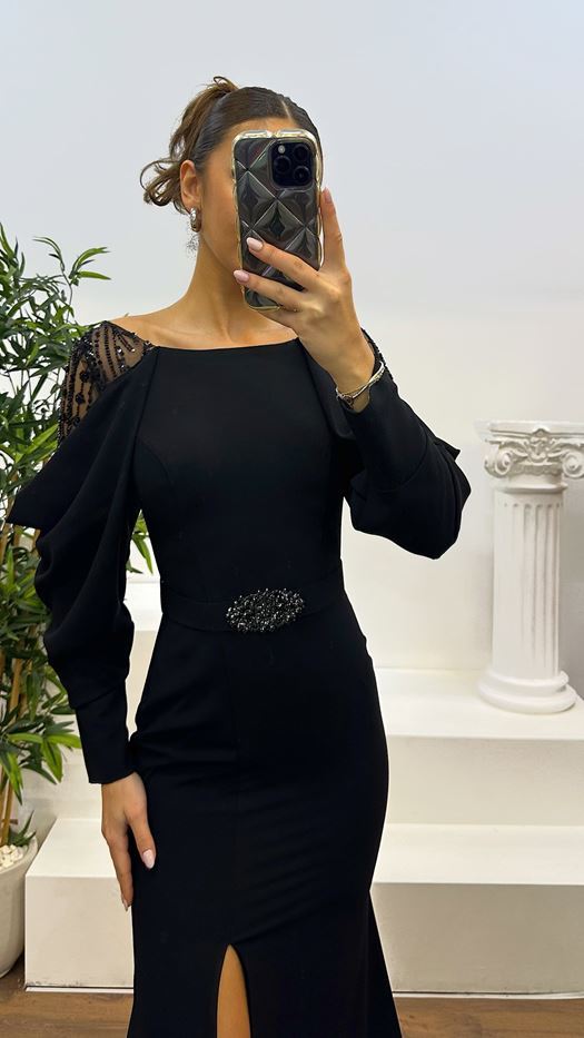 Sleeve Detail Evening Dress
