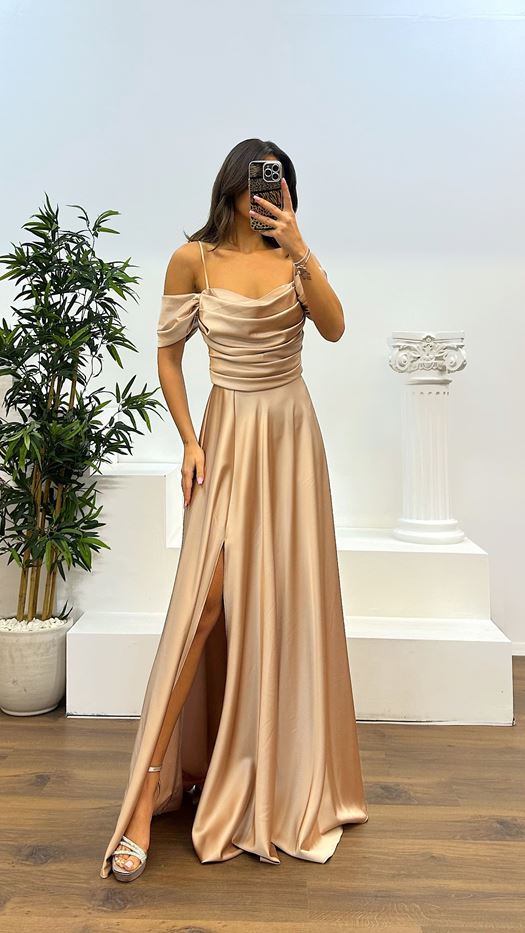 Back Detail Draped Evening Dress