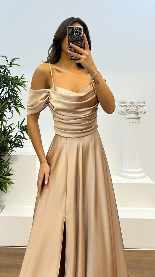 Back Detail Draped Evening Dress