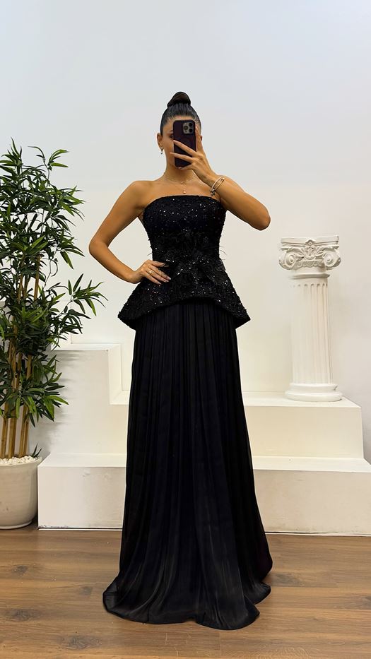Strapless Pleated Evening Dress