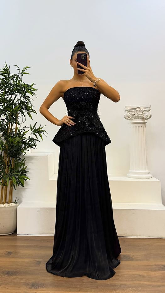 Strapless Pleated Evening Dress
