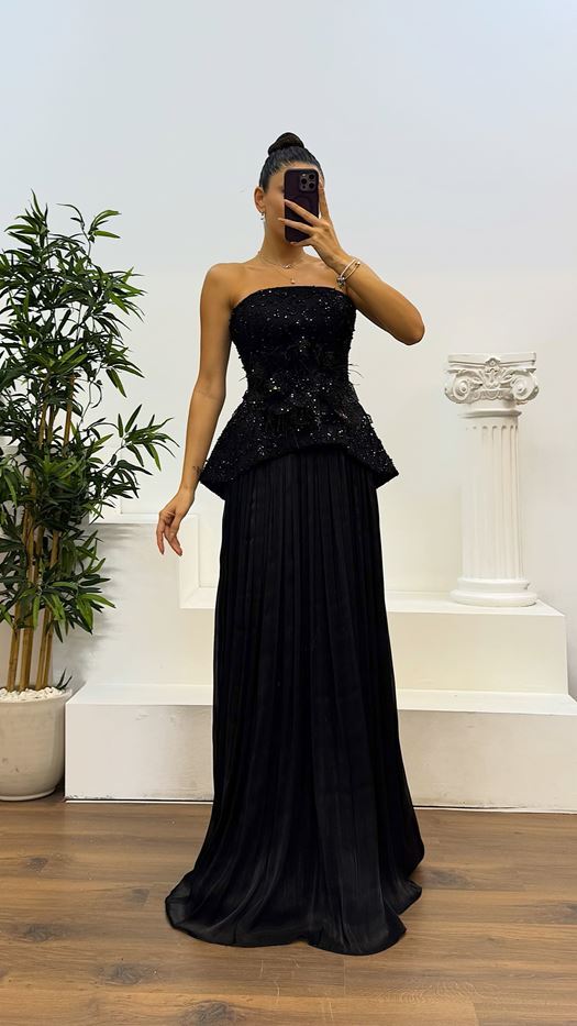 Strapless Pleated Evening Dress