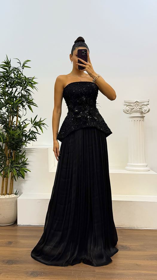 Strapless Pleated Evening Dress