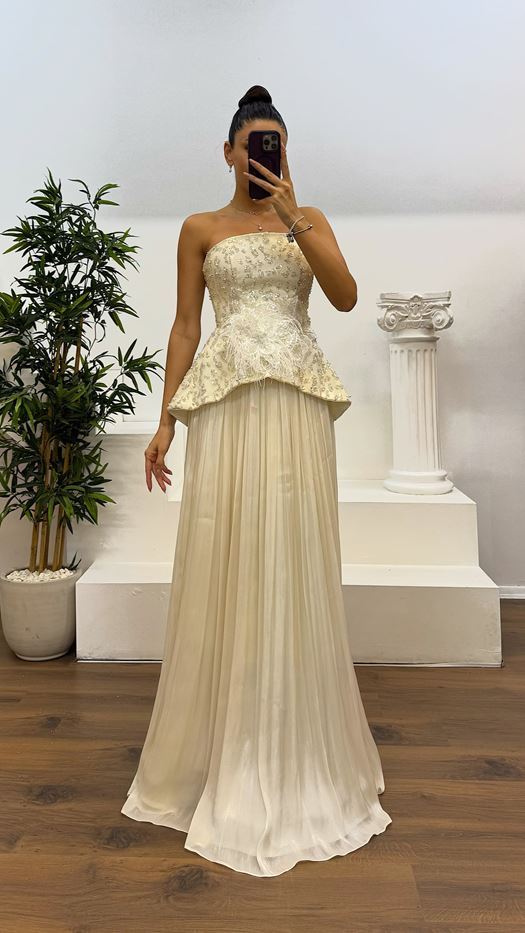 Strapless Pleated Evening Dress