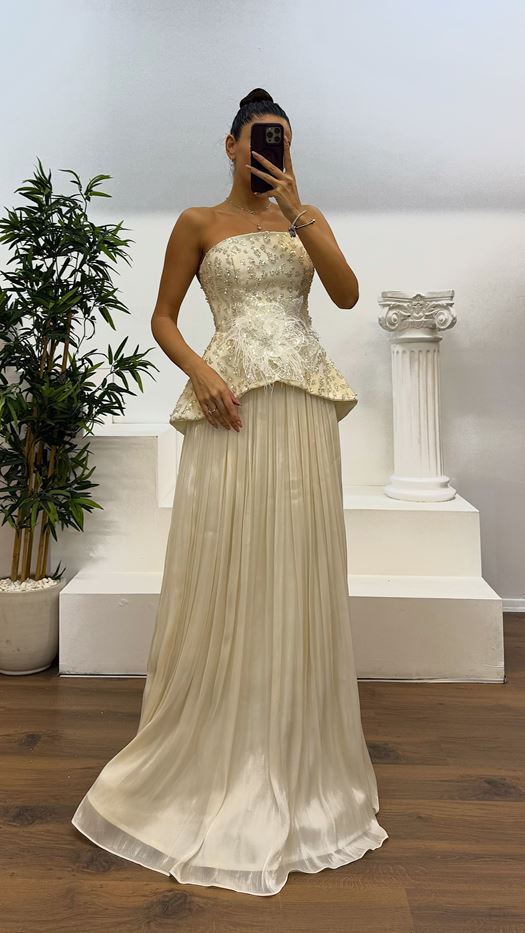 Strapless Pleated Evening Dress