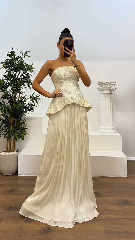 Strapless Pleated Evening Dress