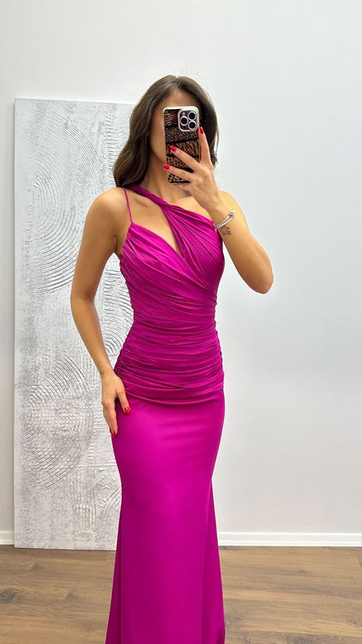 One Shoulder Satin Evening Dress
