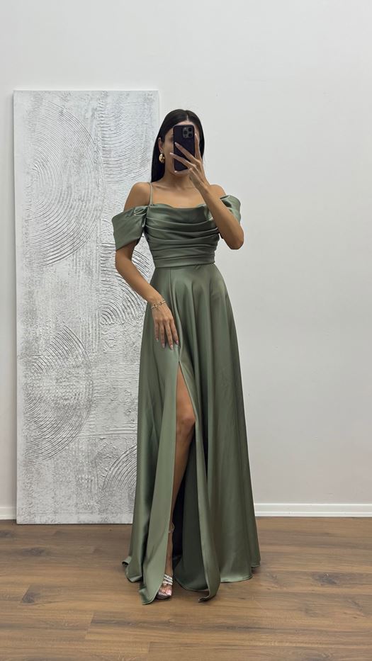 Back Detail Draped Evening Dress