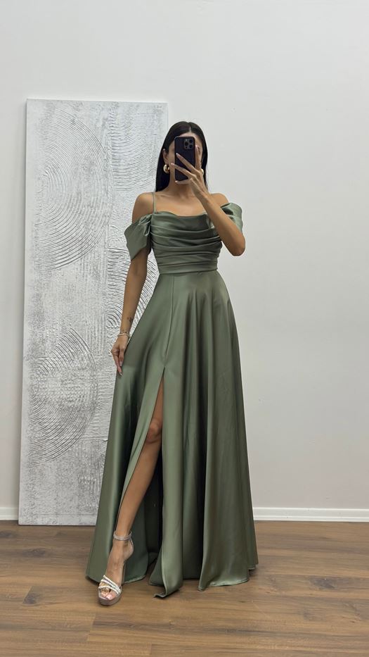 Back Detail Draped Evening Dress