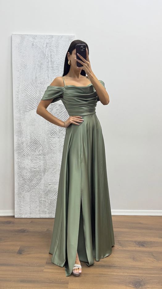Back Detail Draped Evening Dress