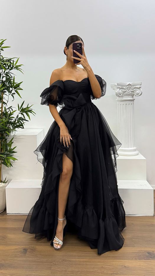 Short Sleeve Tulle Evening Dress