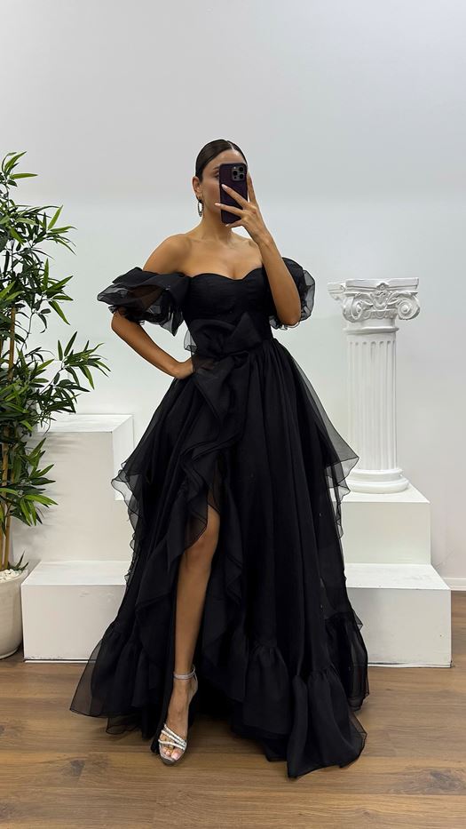 Short Sleeve Tulle Evening Dress