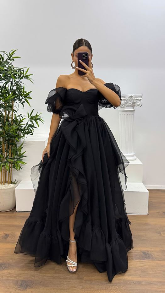 Short Sleeve Tulle Evening Dress