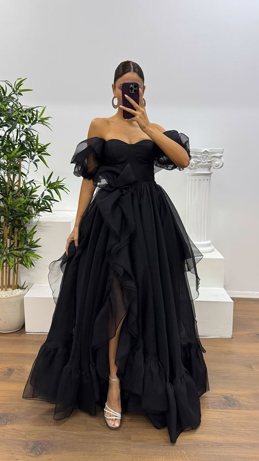 Short Sleeve Tulle Evening Dress