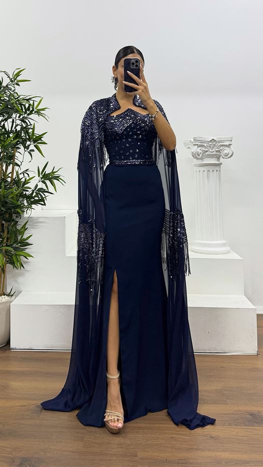 Strapless Cape Evening Dress