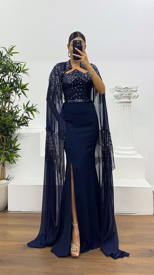 Strapless Cape Evening Dress