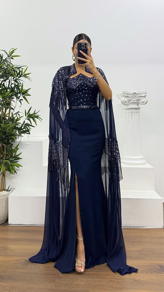 Strapless Cape Evening Dress
