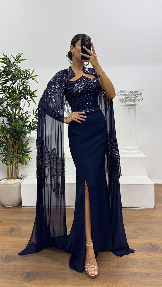 Strapless Cape Evening Dress
