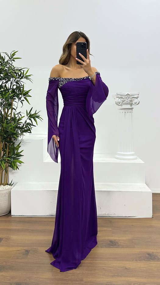 Boat Neck Evening Dress