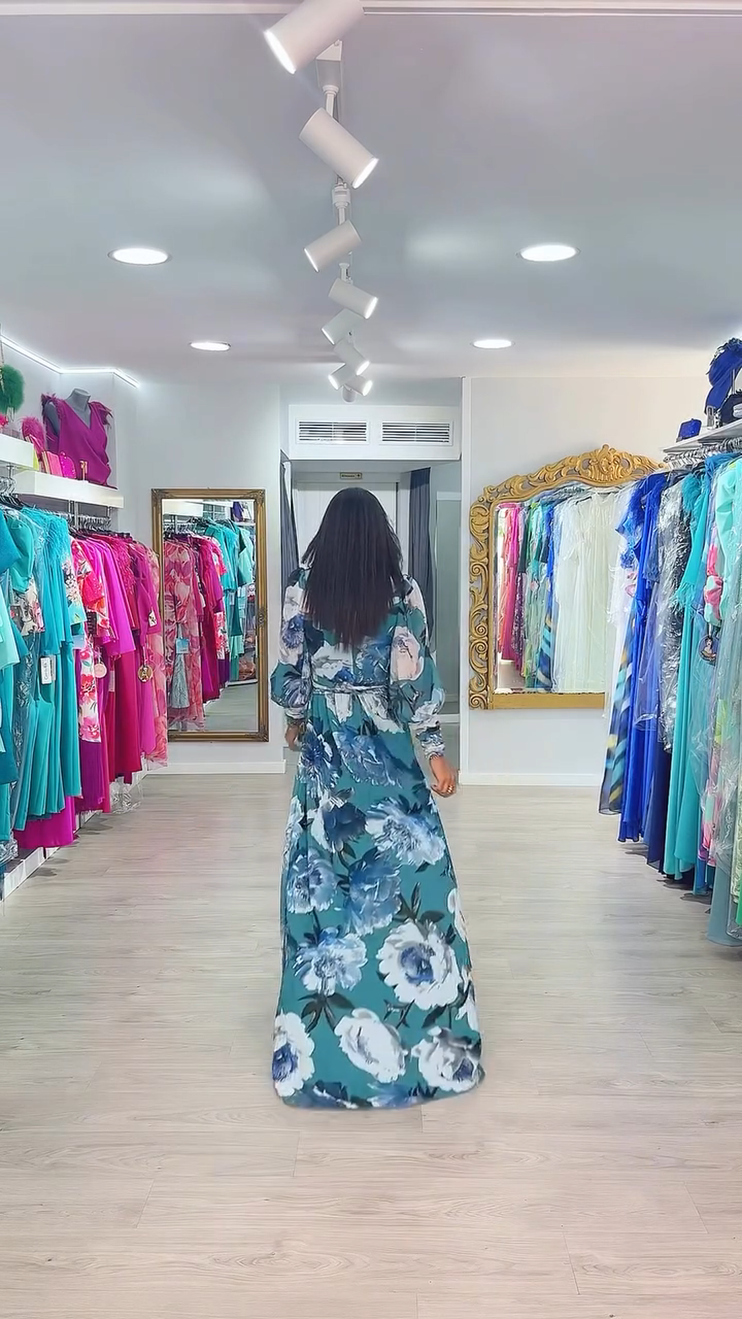 Teal Floral Print Wrap Maxi Dress with Puff Sleeves and Side Slit