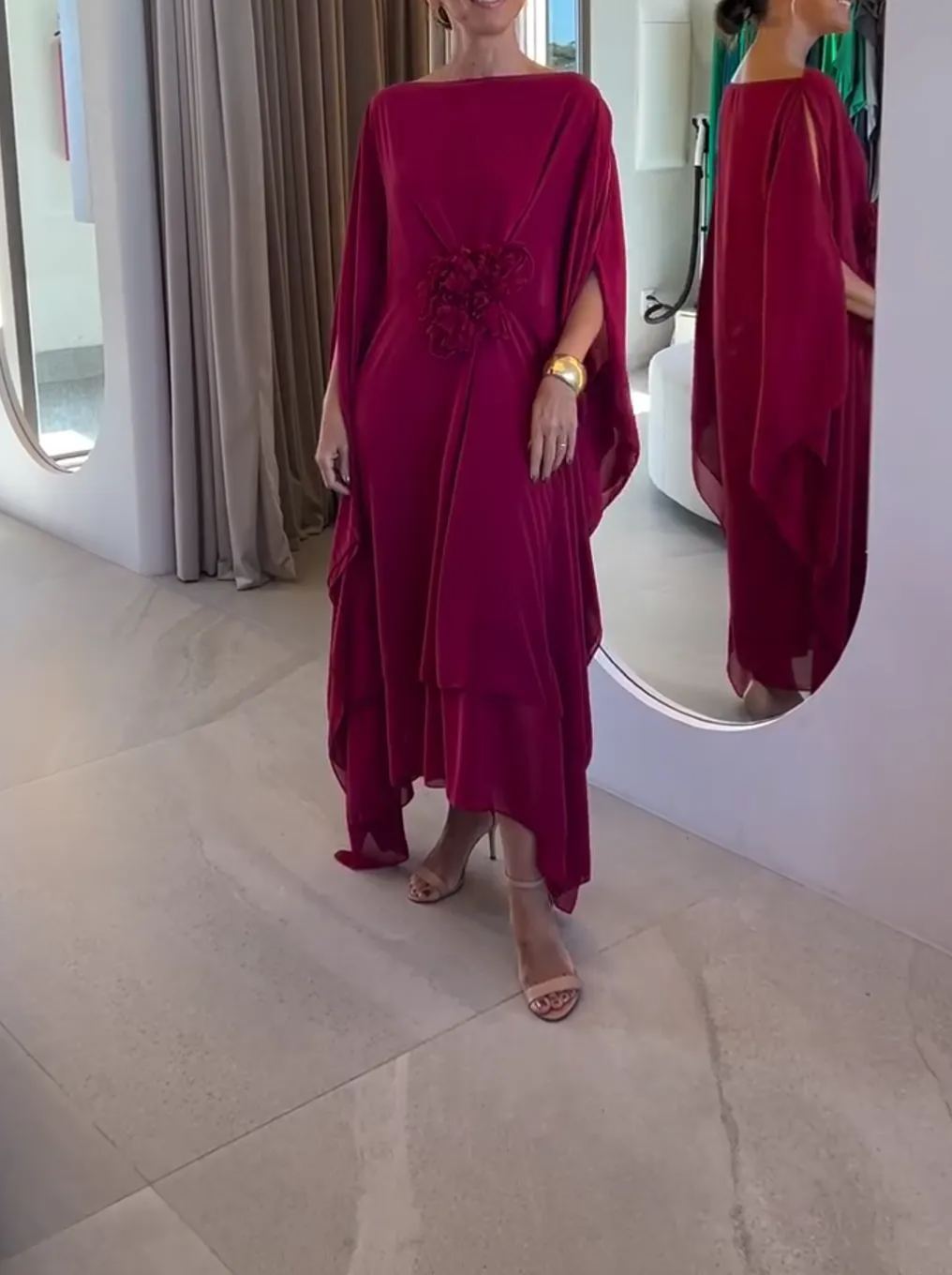[Copy]Camel Kaftan Gown with Floral Waist Detail