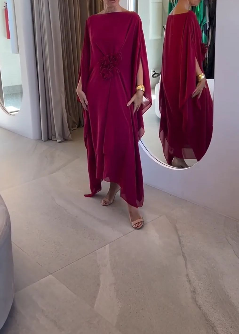 [Copy]Camel Kaftan Gown with Floral Waist Detail