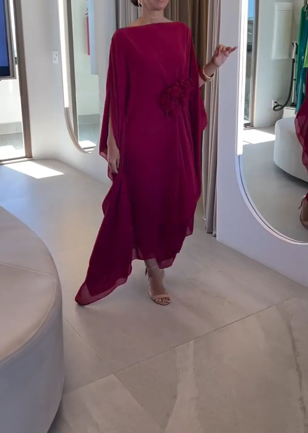 [Copy]Camel Kaftan Gown with Floral Waist Detail