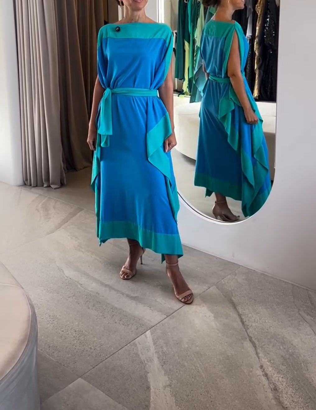 [Copy][Copy][Copy]Camel Kaftan Gown with Floral Waist Detail