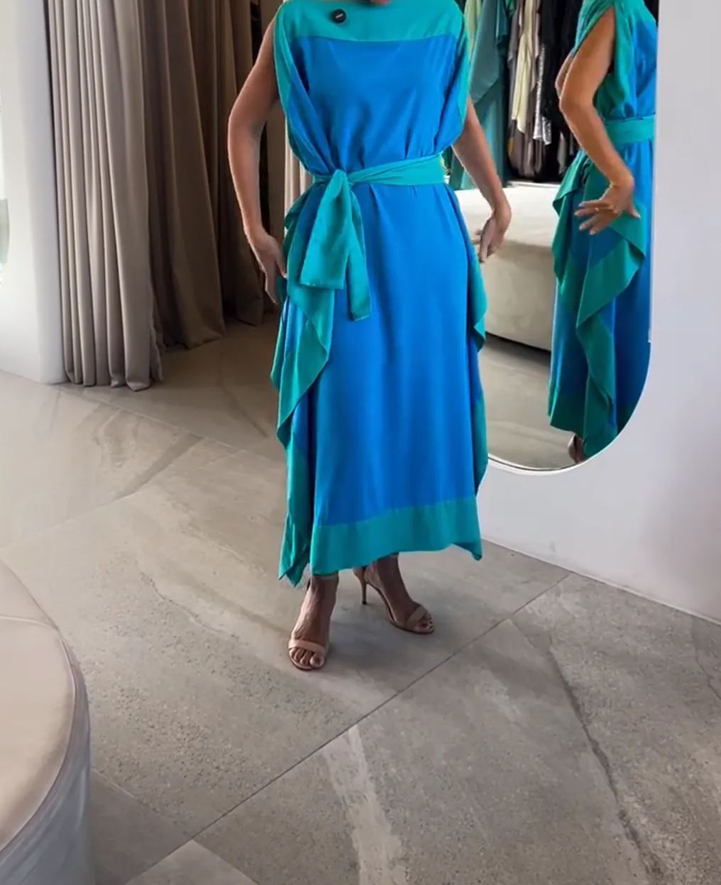 [Copy][Copy][Copy]Camel Kaftan Gown with Floral Waist Detail