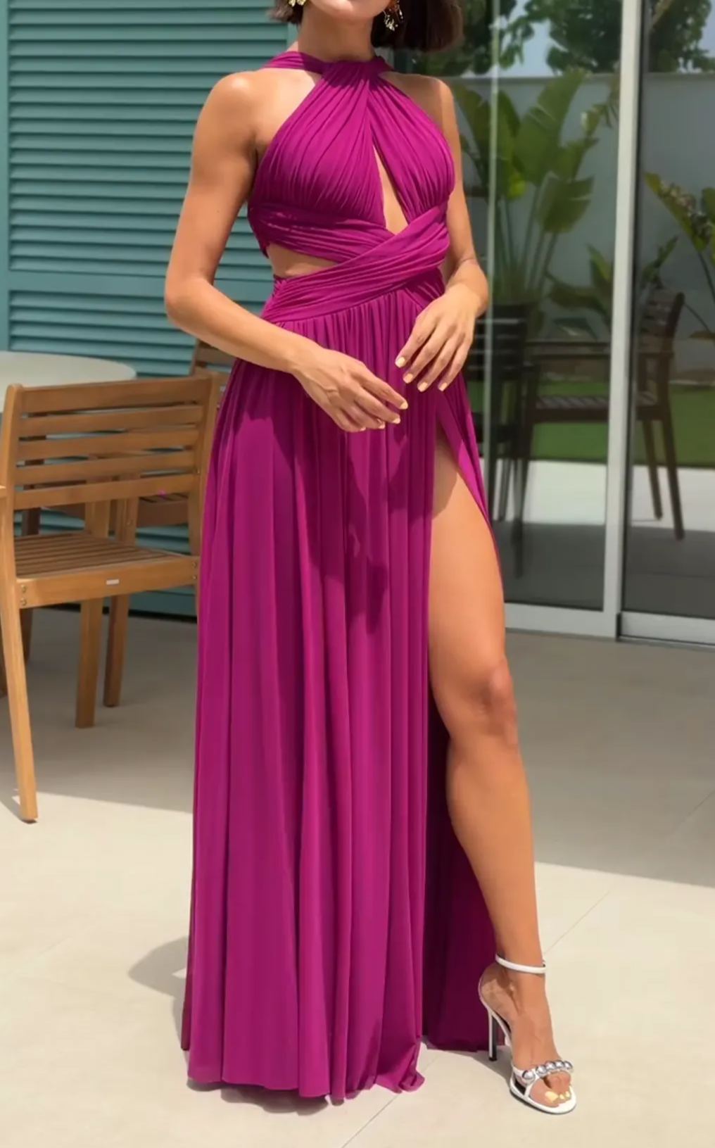 [Copy][Copy]Gold Embroidered One-Shoulder Midi Dress