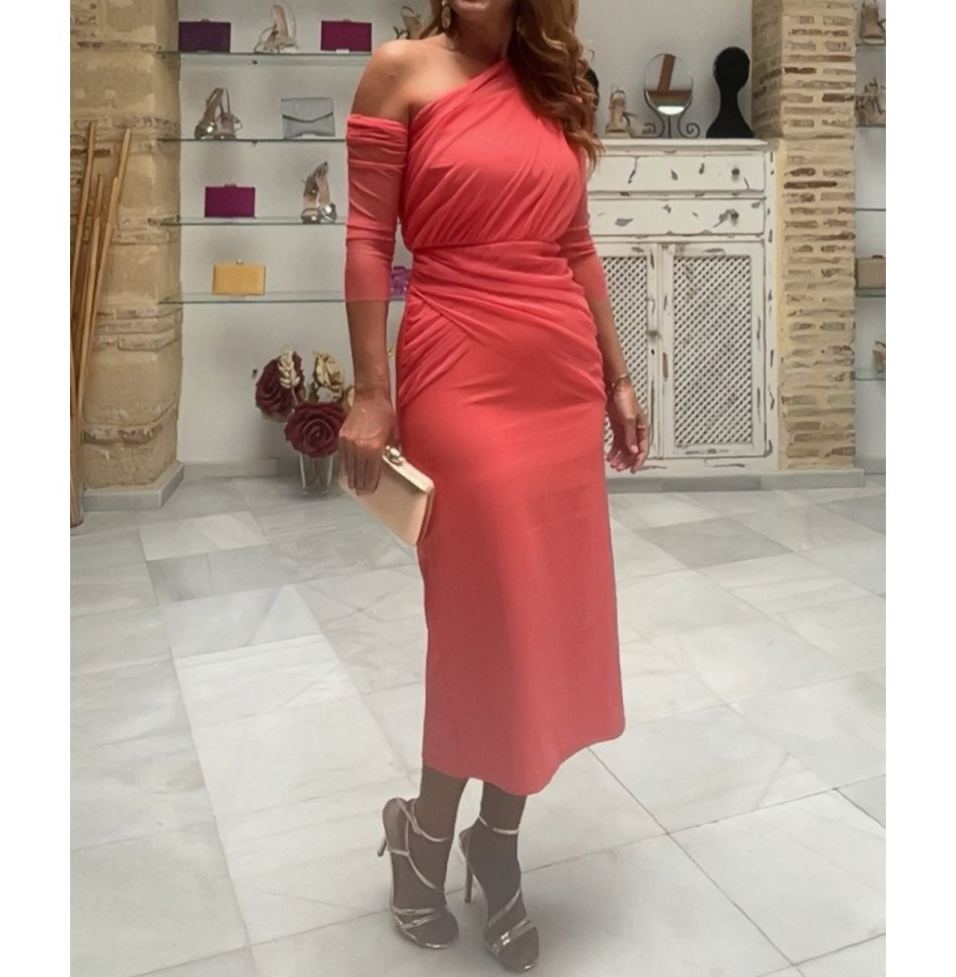 [Copy][Copy][Copy]Elegant Red Cape Midi Dress