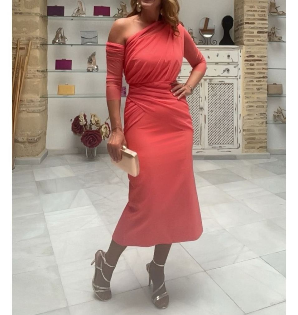 [Copy][Copy][Copy]Elegant Red Cape Midi Dress