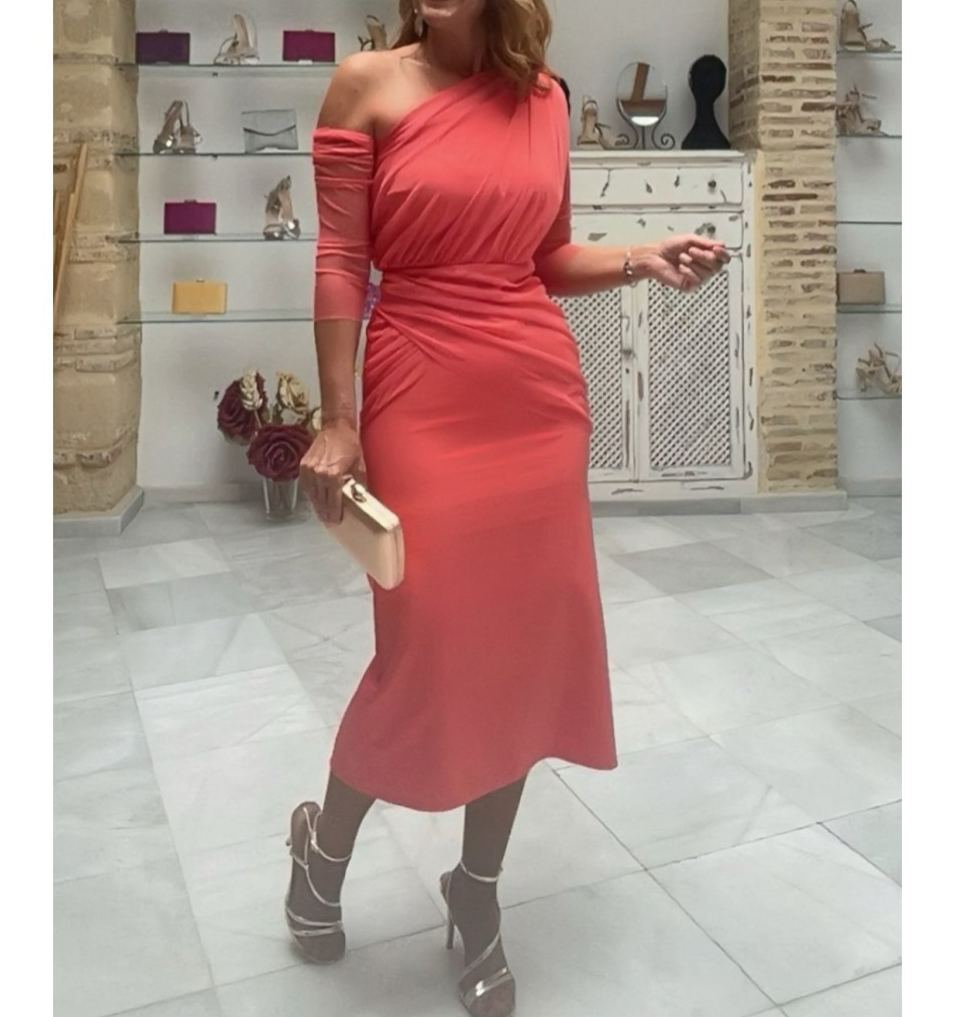[Copy][Copy][Copy]Elegant Red Cape Midi Dress