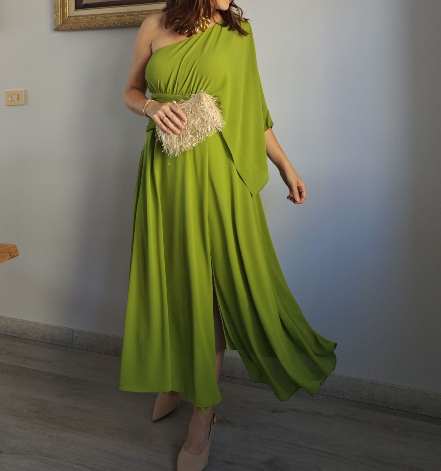 [Copy]Champagne - Hued Fringe and Feather Embellished Mini Dress