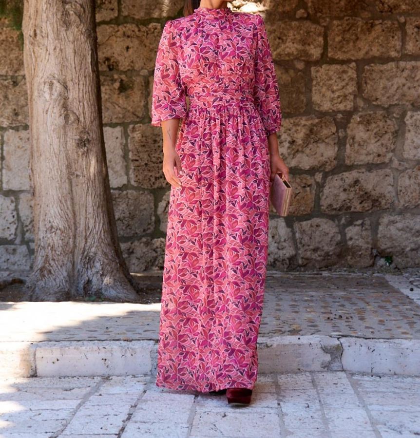 [Copy]Elegant Navy Blue Cap - Sleeve Maxi Dress