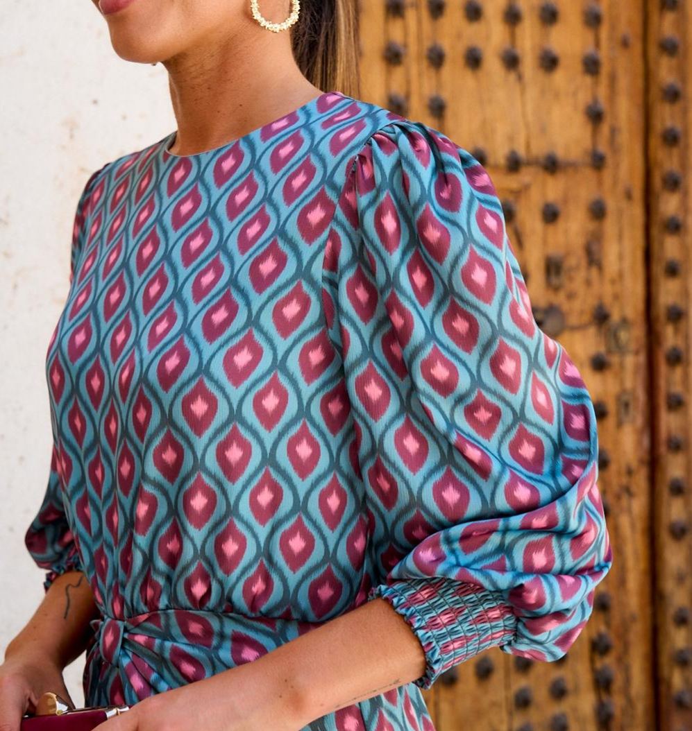 [Copy]Pink Floral Print High Neck Maxi Dress