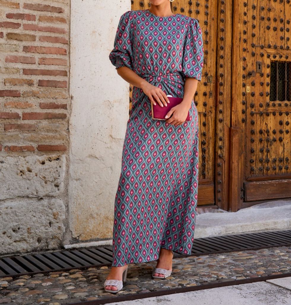 [Copy]Pink Floral Print High Neck Maxi Dress