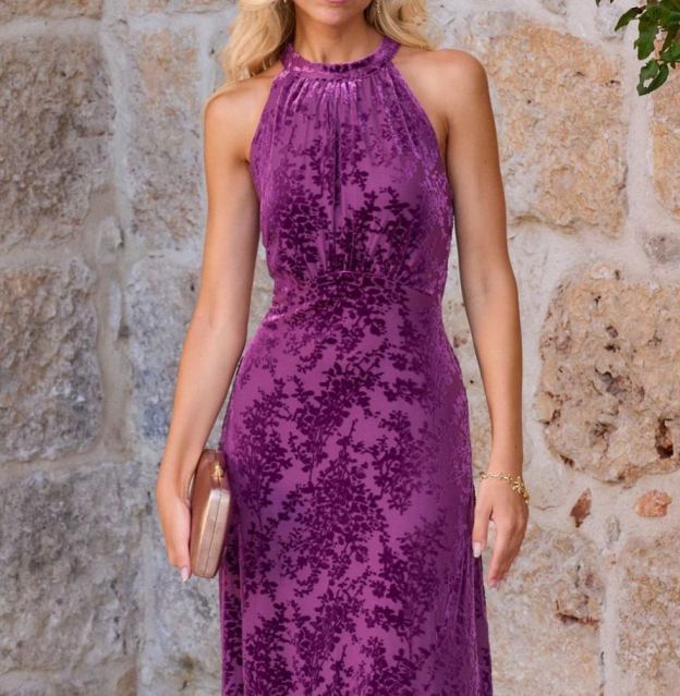 [Copy]Geometric Print Puff - Sleeve Maxi Dress