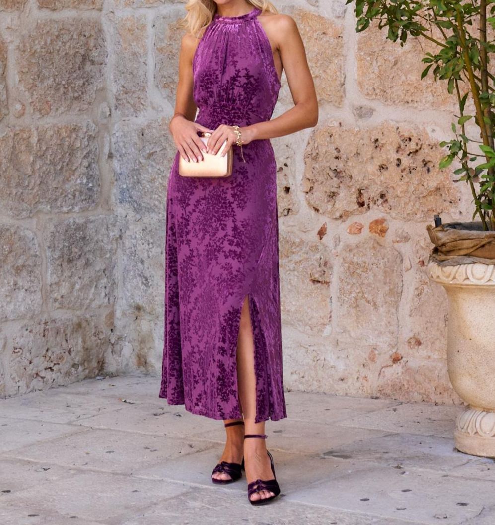 [Copy]Geometric Print Puff - Sleeve Maxi Dress