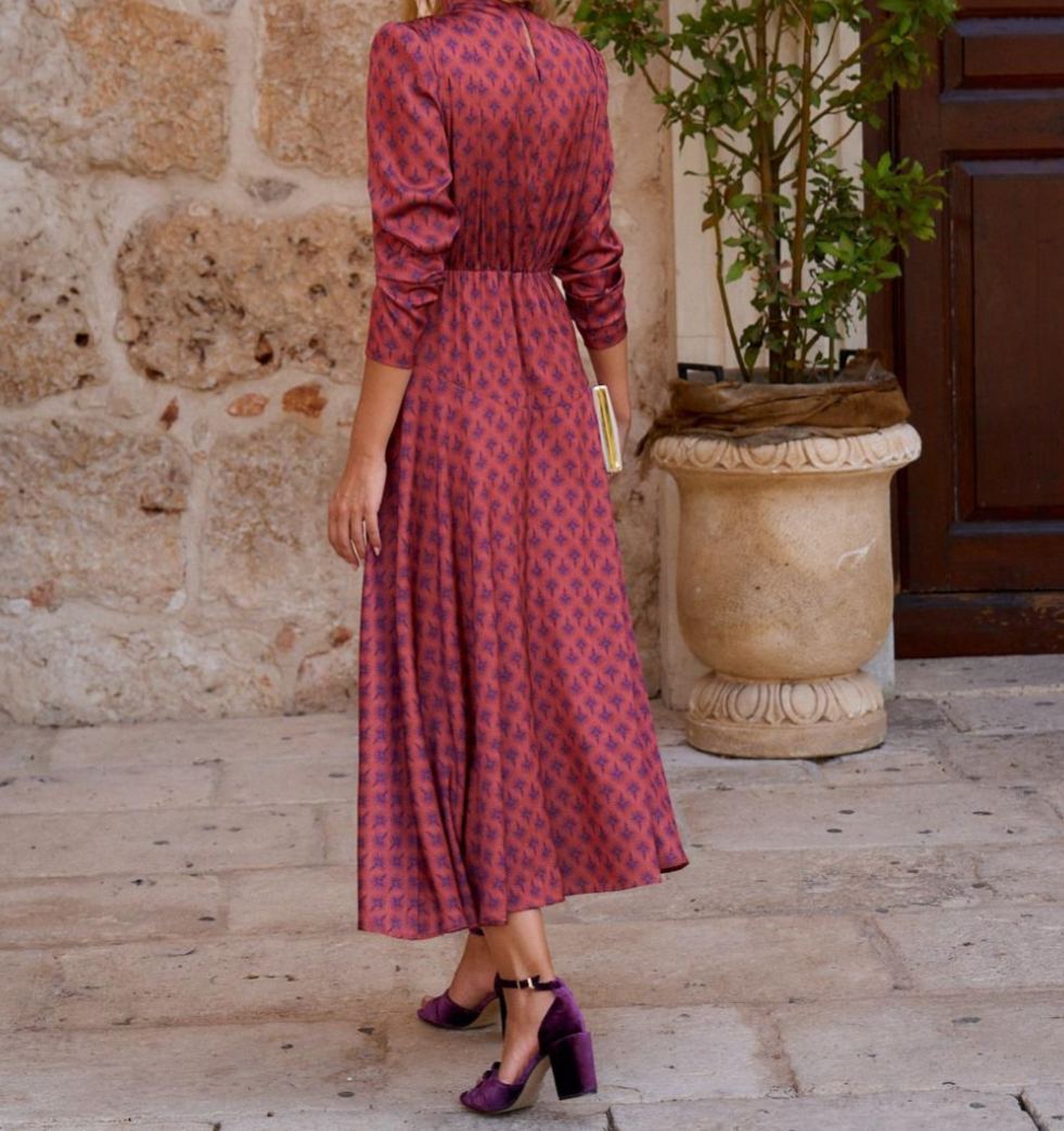 [Copy]Pink Floral Print High Neck Maxi Dress