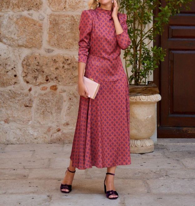 [Copy]Pink Floral Print High Neck Maxi Dress