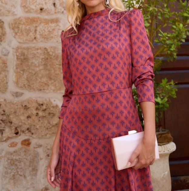 [Copy]Pink Floral Print High Neck Maxi Dress