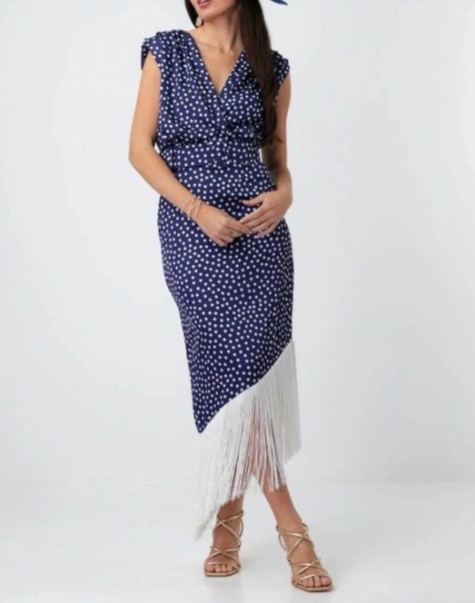 [Copy] Midi Dress with Puff - Sleeve and Belted Waist