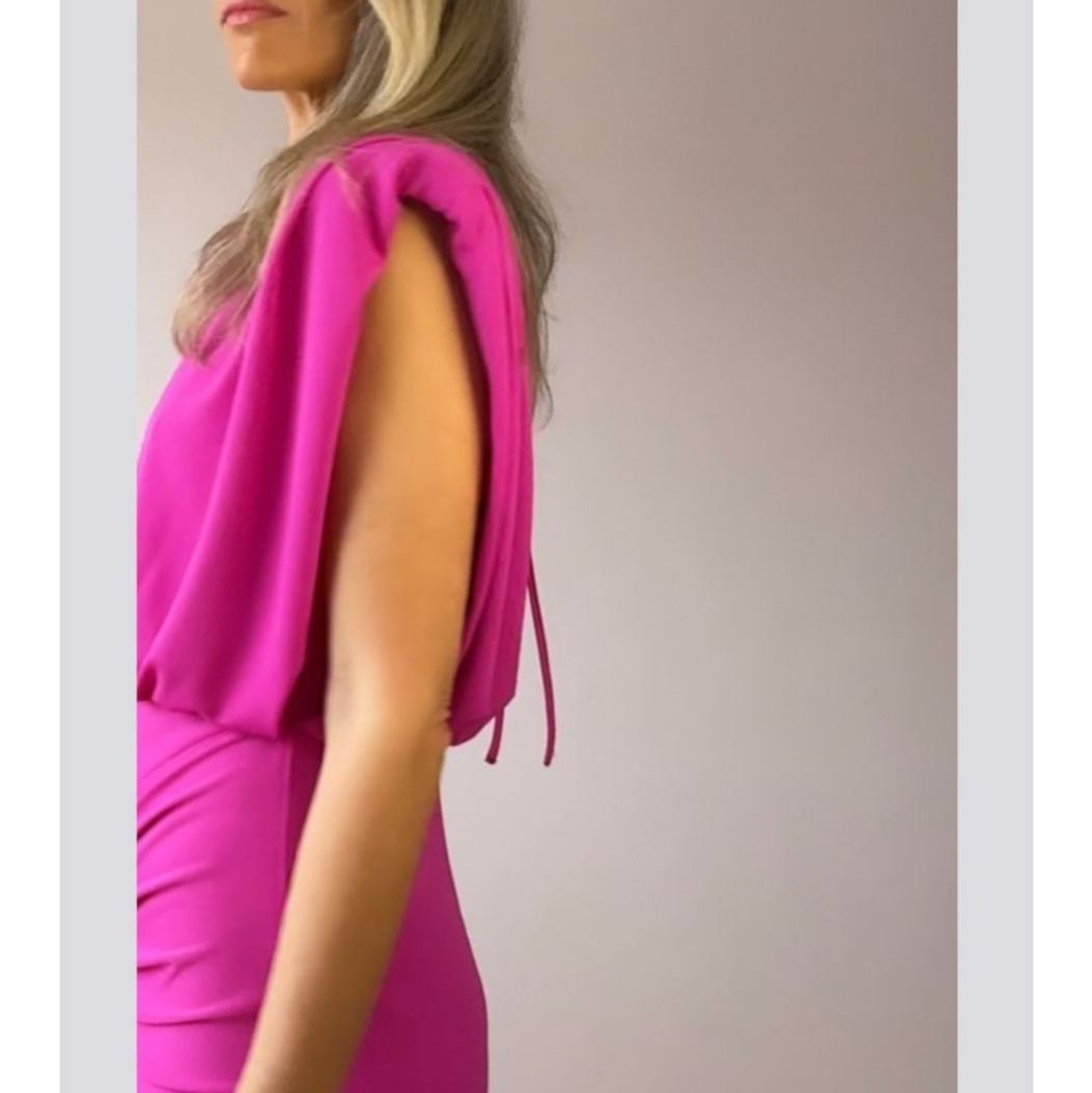 [Copy]Navy Blue Polka Dot Asymmetric Midi Dress with Fringe Hem