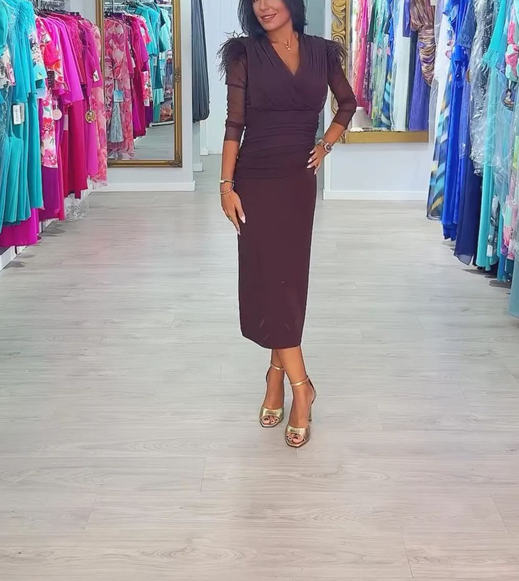 [Copy]Abstract Print Ruched Maxi Dress with Draped Sleeves