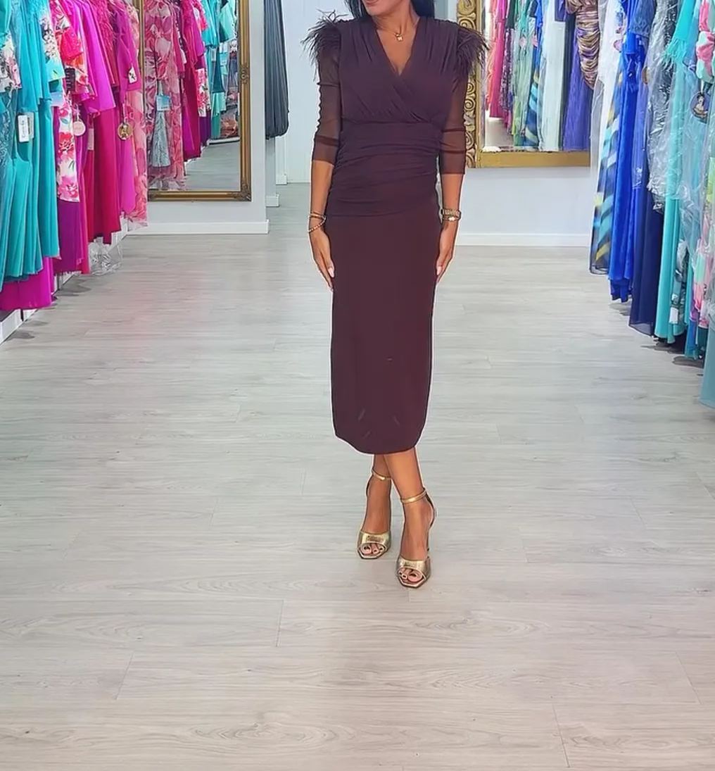 [Copy]Abstract Print Ruched Maxi Dress with Draped Sleeves