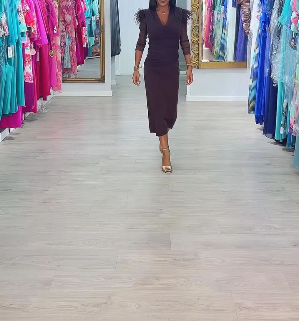[Copy]Abstract Print Ruched Maxi Dress with Draped Sleeves