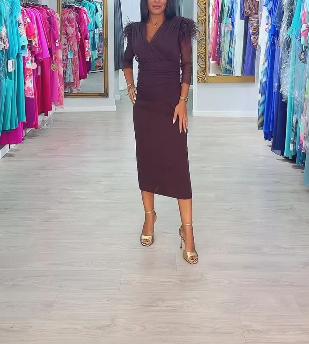 [Copy]Abstract Print Ruched Maxi Dress with Draped Sleeves